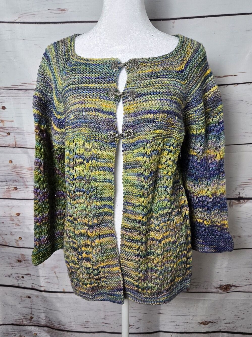 Handmade Womens Cardigan Large Space Dye Chunky Knit Clasp Open Front Boho